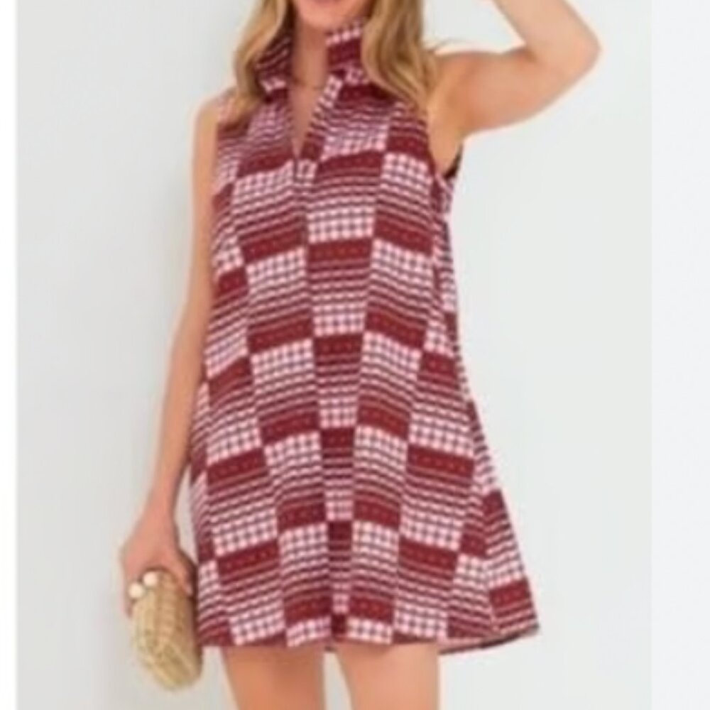 Tuckernuck Red Dotted Geo Print Sleeveless Charlie A-Line Shift Dress Size S